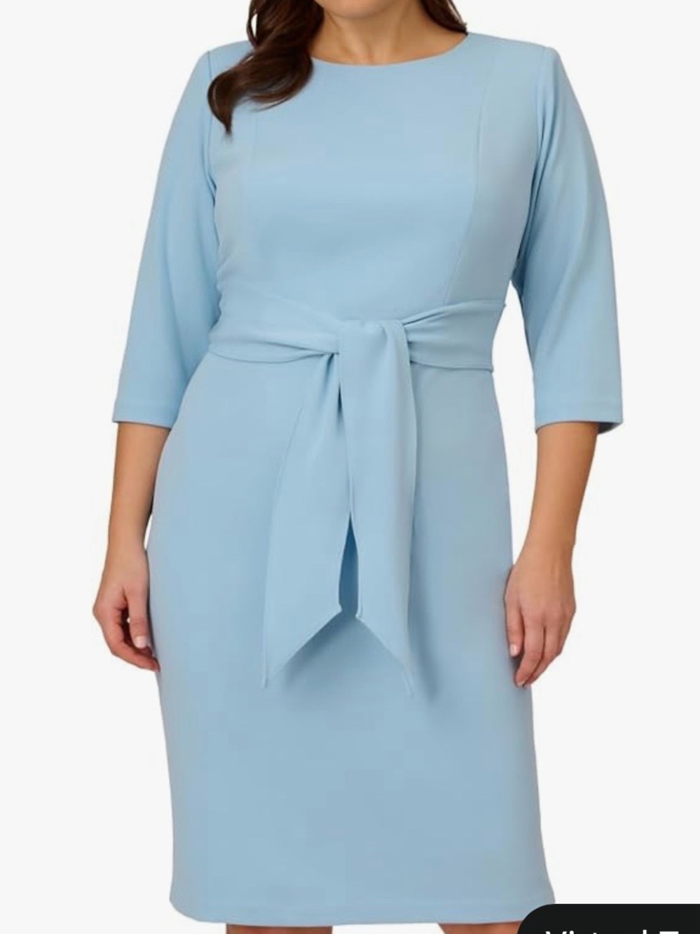 Elegant Light Blue Waist-Tie Sheath Dress